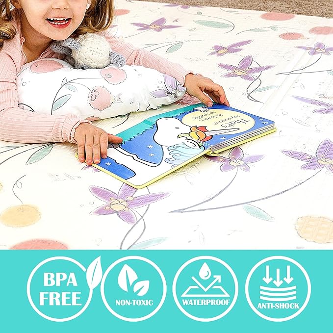 JumpOff Jo Baby Play Mat - Large Folding Foam Play Mat for Infants, Babies, Toddlers, Waterproof, Double-Sided (70" x 59")