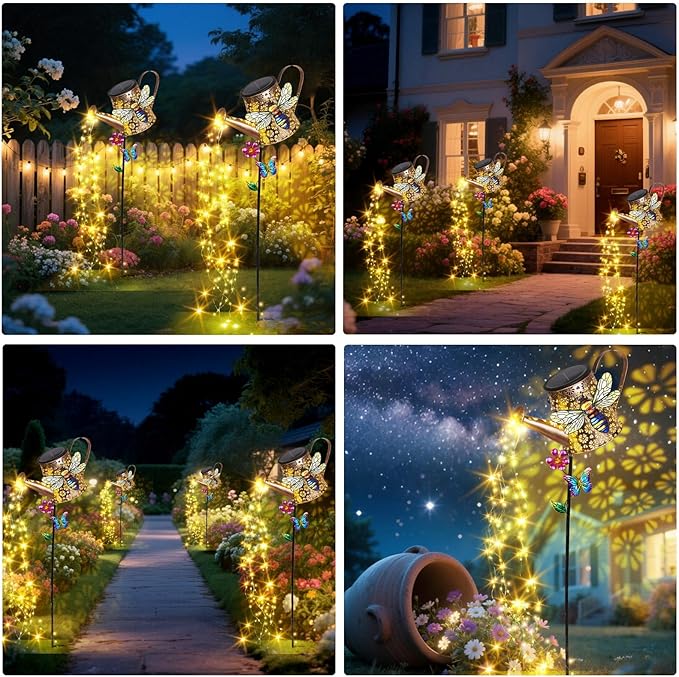 Solar Lights Outdoor Decorative, 39.4'' Metal Solar Watering Can Lights with Bee, Waterproof Garden Stake for Yard Lawn Patio Pathway Landscape, Gardening Gifts for Mom Grandma Women