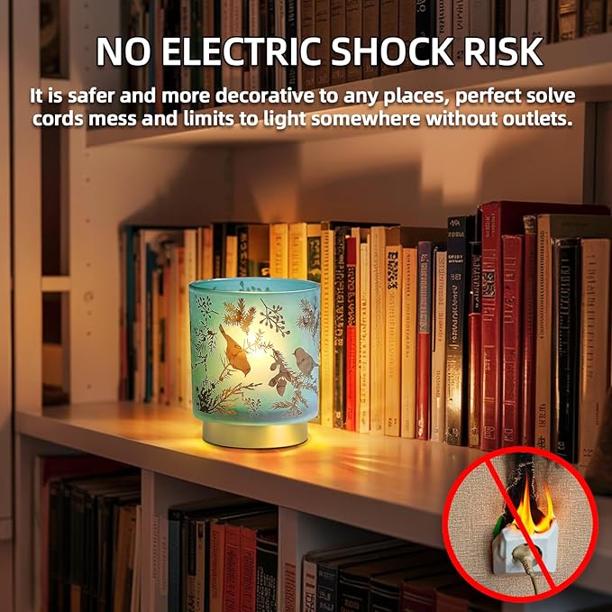MJ PREMIER Cordless Table Lamp Timer, Big 7'' Battery Operated Lamp, Emergency Table Lamp for Area No Plug/Hurricane, Decorative Bird Lamp for Kitchen Counter/Entryway/Bathroom/Living Room/Gift
