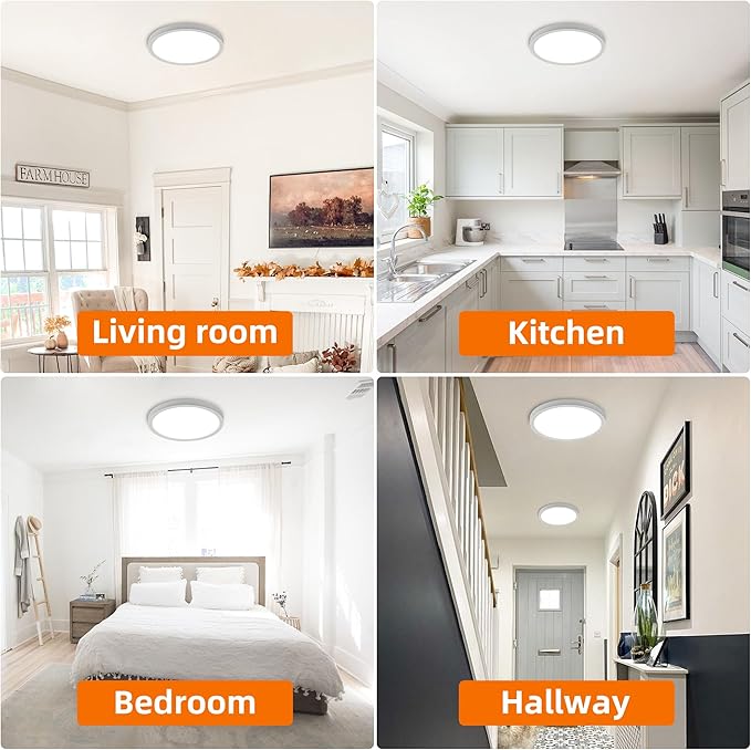 Hlite 12 Inch Flush Mount LED Ceiling Light with Night Light, 24W, 2400lm, Selectable 3000K/4000K/5000K, Flat Lights for Bedroom, Kitchen, White (1Pack)