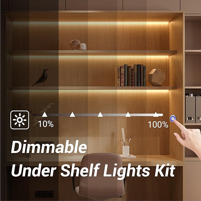 HAMRVL Shelf Lights 12V COB LED Strip Lights, 16.4ft 6000k Plug-in Cuttable White LED Tape Lights, Dimmable Under Cabinet Lighting for Book Shelf, Display Case, Wardrobes, Cabinets, Floating Shelves