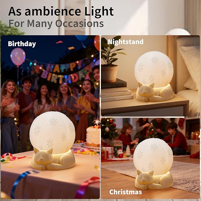 Rotatable Bedside Table Lamp for Bedroom, 3 Color Temperatures Cat Lamp, Touch Control Rechargeable Nightstand Lamp with USB C Charging for Christmas