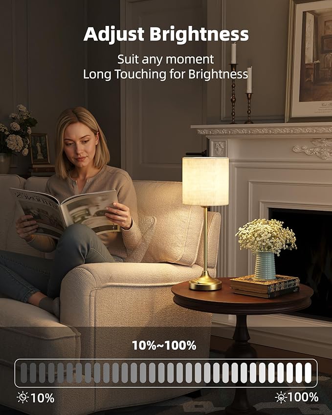 Rechargeable Table Lamp, 2-Pack, 8000mAh, Dimmable, Ambient Light, 2700K, Touch Control, Portable, LED, Wireless, Cordless, Battery Operated, Desk Lamp, Kitchen Lamp, Fabric Shade, for Dining Room