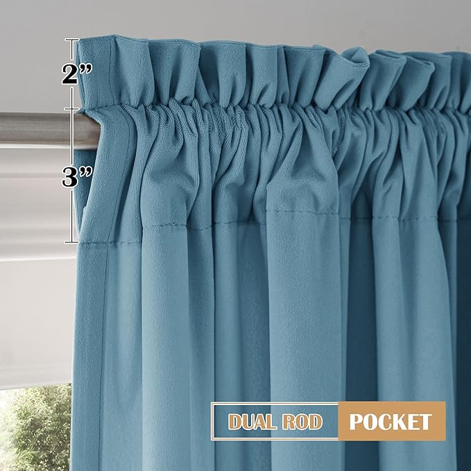 Beauoop Lake Blue Velvet Curtains 72 Inches Long 2 Panels for Bedroom Living Room Soft Luxury Room Darkening Thermal Insulated Soundproof Rod Pocket Window Treatments Drapes, 52X72 Set of 2