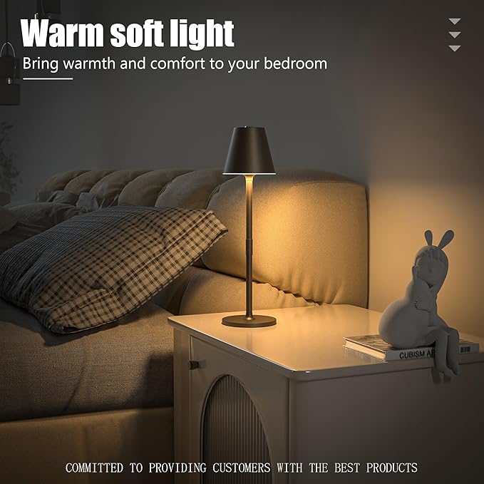 LED CordlessTable Lamp,4000mAh Rechargeable Battery Desk lamp,3 Level Brightness Beside Night Light, Minimalist Design, for Couple Dinner/Coffee Table/Restaurant/Bedroom(Kahaki-4PACK)