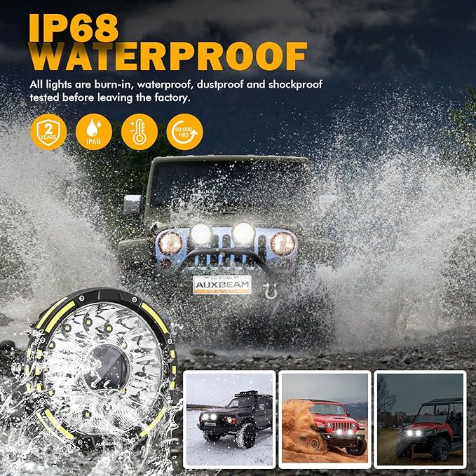 Auxbeam 360-PRO Series 7 Inch Round LED Offroad Lights, 230W 33332LM Driving Automotive Light Bar Projector Spotlight, Spot Flood Combo Auxiliary LED Pods Off-Road Lighting