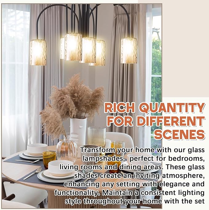 6 Pcs Amber Hammered Glass Shade Replacements for Pendant Light Fixtures Glass Lamp Shade Cover, 1-5/8 Inch Fitter E26 Base, 4"w x 6"h, Replacement Lamp Globe for Chandelier Wall Sconce