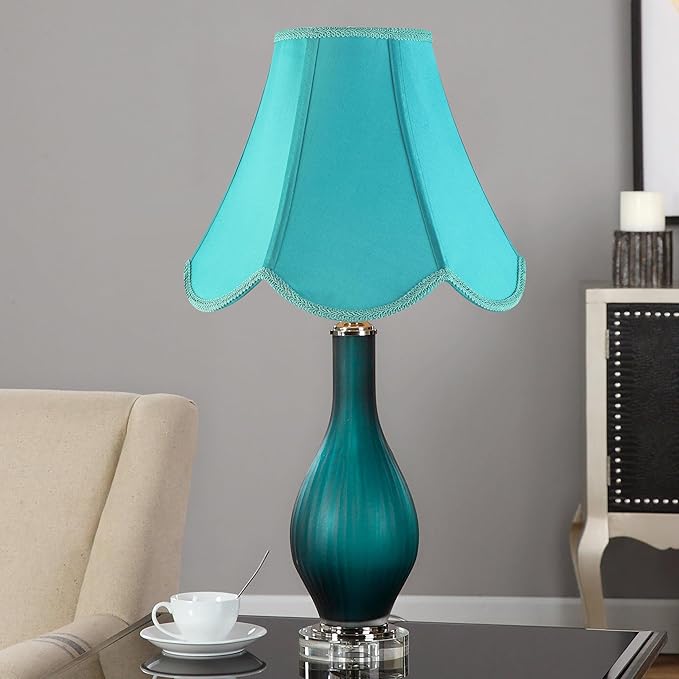 GO&SO Bell Lamp Shades Set of 2 Teal Lamp Shade -6x13x10.6" (Spider) Barrel Lamp Shades for Table Lamps,Floor Lamp,Fabric Replacement Lampshades Hand Crafted -Petal Edge Braid Design -Easy Assembly
