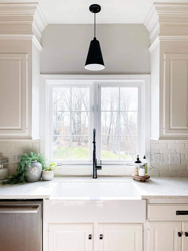 Steel Lighting Co. Laurel Pendant Light | Ceiling Mounted | 8.5 inch Cone Shade | Modern Contemporary Farmhouse Style Made in America | Gold Cloth Cord | Modern Gray Exterior/Modern Gray Interior