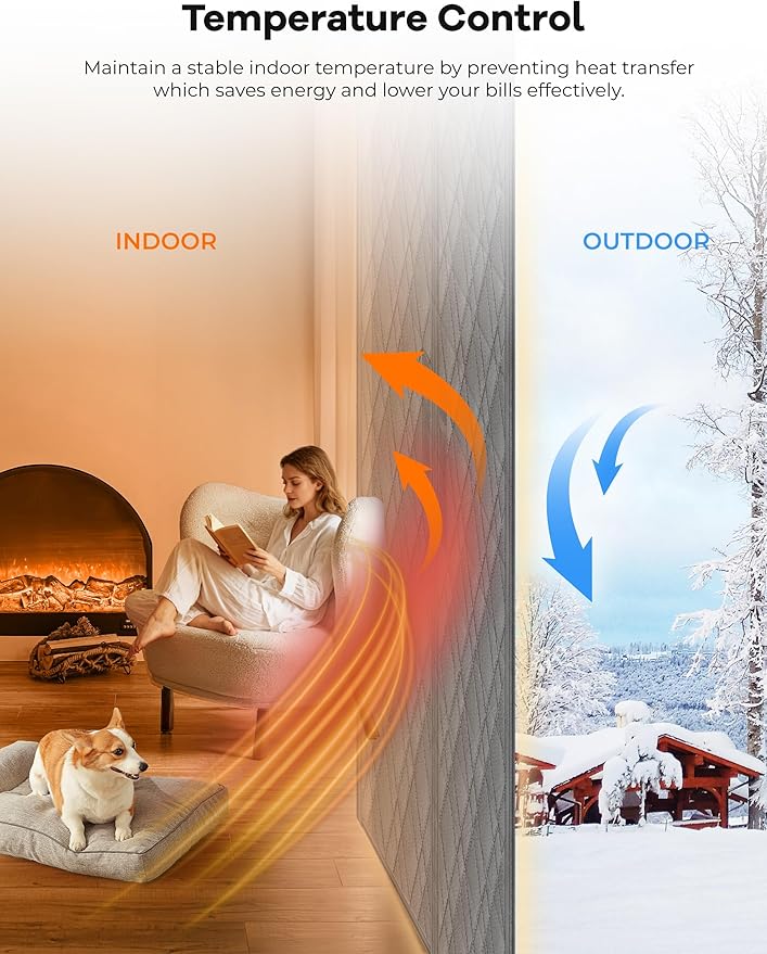 Insulated Door Curtains for Doorways/Front/Back/Basement, Fit Size up to 36 x 82 Inches, Magnetic Thermal Door Cover for Winter, Oxford Filled with Thick Cotton to Keep Warm, Grey, Diamond