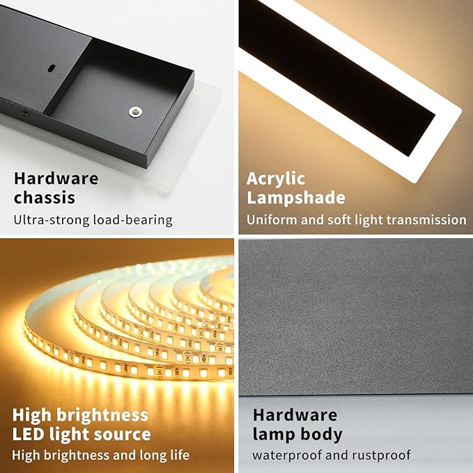 Upgrade Widened 2 Pack LED Outdoor Wall Lights, 71inch Modern Lighting Fixture, 3000K Warm White, IP65 Waterproof, 60W, White Acrylic, Black Minimalist Wall Mount Sconce for Balcony, Yard, Fence
