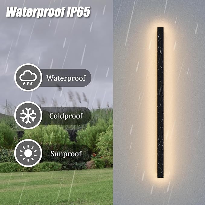 2 Pack 47.25inch Long Outdoor LED Wall Lights 35W Black 3000K Warm White Porch Lights Acrylic Waterproof IP65 Exterior Wall Light Fixtures for House Patio Porch Courtyard