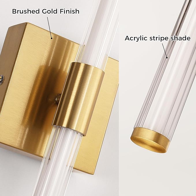 L LOHAS LED Battery Operated Wall Sconces Set of 2, 10000mAh Gold Battery Wall Sconce, 3000K Dimmable Wireless Wall Light, Sconce Wall Decor for Bedroom, Living Room, 24in