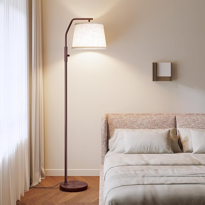SUNMORY Floor Lamps for Living Room, 9W Bulb Included, Lamp for Bedroom with Adjust Head, Standing Lamp with Rotary Switch, 0-100% Dimmable Floor Lamp for Living Room Bedroom Office Nursery, Brown.