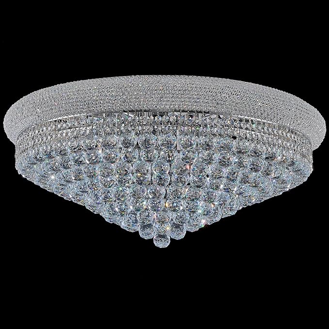 18 - Light Crystal Flush Mount Chandelier Ceiling Light Fixture for Living Room Dining Room Entryway Foyer Chrome Finish