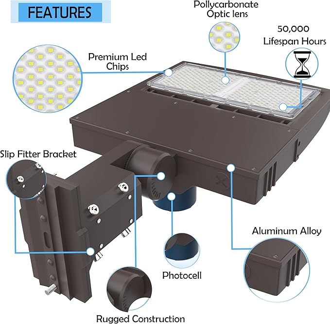 LEDMyplace LED Parking Lot Light 150W 120W 100W Adjustable, Dusk to Dawn Photocell, 3000K, 19200 LM, AC120-277V, IP65 Waterproof Commercial Street Security Shoebox Lights for Pathway Stadium Court
