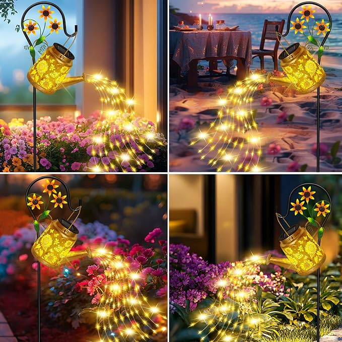 Christmas Gifts Sunflower Solar Watering Can Lights, Outdoor Waterproof Garden Lanterns with Shepherd Hook, Solar Garden Decor for Yard Outdoor Landscape Pathway, Gift for Women Mom Grandma, 2 Pack