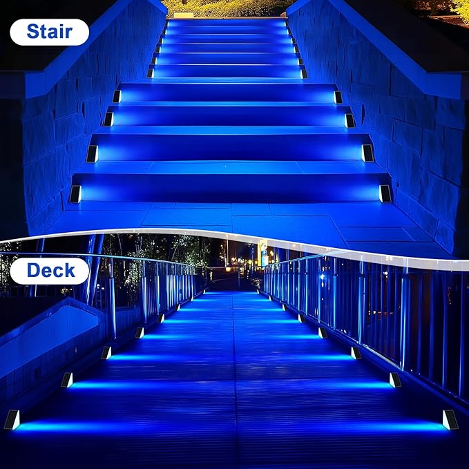 6 Pack Solar Stair Lights, Outdoor Step Lights with Waterproof IP67, Blue Color LED Solar Light for Outside Light Decor for Stair, Deck, Front Step, Front Porch, Patio and Backyard