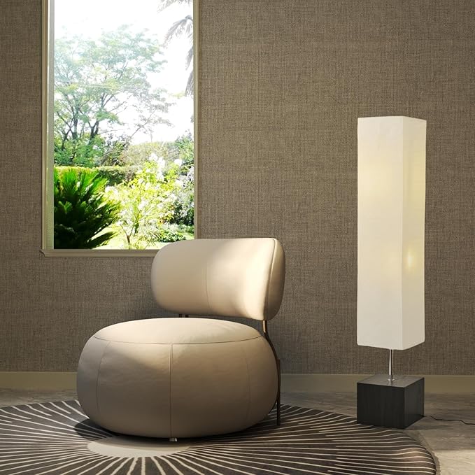 PureBalance Modern Floor Lamp with Solid Wood Base, 65 Inches Tall, Full Dimmable LED, Black and White