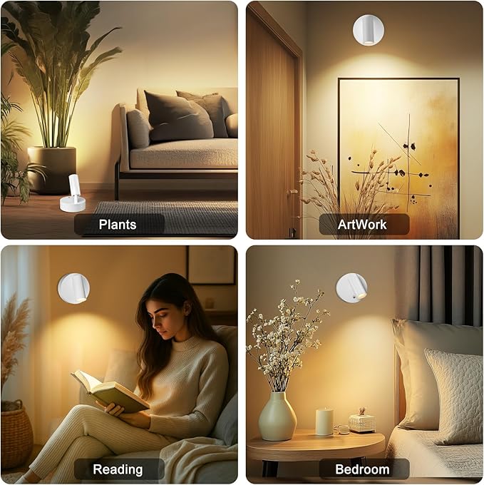 Kimjo Rechargeable Spot Lights for Plants, Wireless LED Spotlight, Uplighting Indoor with Remote and Dimmable, Accent Lighting for Picture, Battery Operated Wall Light with Metal Lampshade (2 Pack)