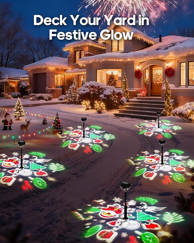 Solar Pathway Lights 8Pack, 1200mAh Solar Garden Lights 2 Themes (Christmas & Flower), Height-Adjustable, Waterproof LED Outdoor Projection Lights for Yard Lawn Backyard Walkway Landscape Decorative