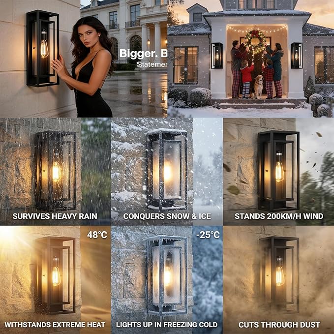 6Pack 18inch Outdoor Wall Light Fixtures,Exterior Waterproof Lanterns,Porch Sconces Wall Mounted Lighting with E26 Sockets & Glass Shades,Modern Matte Black Wall Lamps for Patio Front Door Entryway