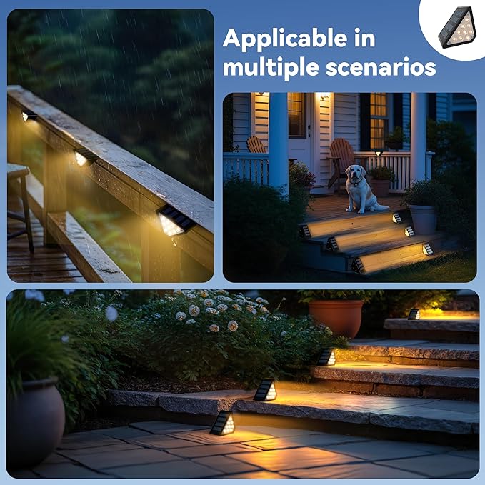 LED Solar Step Lights Outdoor, IP67 Waterproof, Auto On/Off, Solar Decoration Lights Perfect Fit for Stair Corners - Decor & Safety Lighting for Deck, Yard, Patio, Porch (16 Pack)
