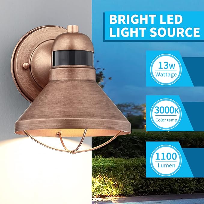 LONEDRUID Motion Sensor Outdoor LED Barn Light Dusk to Dawn Exterior Wall Lantern Waterproof Outside Sconce Lighting Fixtures Farmhouse Wall Mount Porch Lamp for House Garage Patio