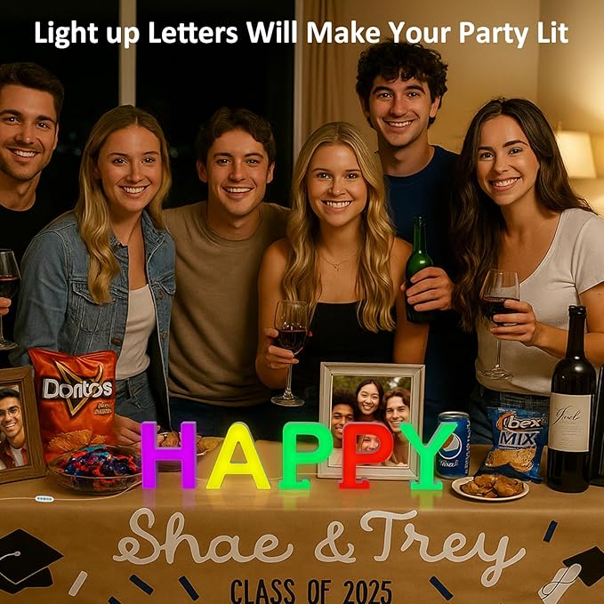 Light Up LED Letter Lights – USB Powered Color Changing Alphabet Sign, APP Controlled Night Light for Bedroom, Party, Birthday, Christmas & Valentine Decorations, E