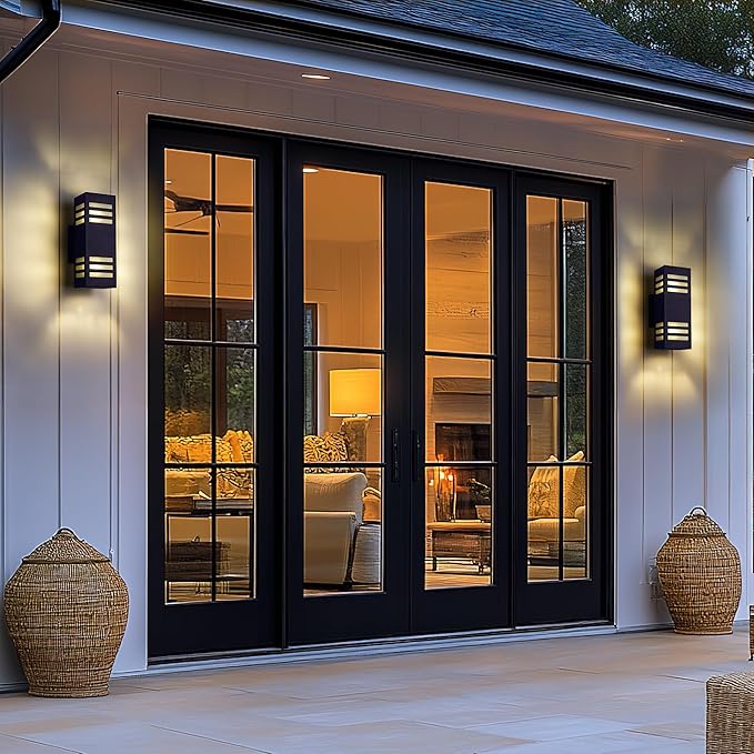 harriet Porch Lights Outdoor Modern - IP64 Waterproof Aluminum and Tempered Glass Cover, 13" Rectangular Up/Down Wall Sconce for Porch, Garage & Patio, Exterior Lighting, Black