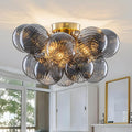 GoYeel Bubble Ceiling Light Fixture 18.5"-Glass Light Fixtures Ceiling Mount Modern Gold Chandelier Dining Room with 13 Swirled Smoke Grey Globe for Kitchen Bathroom Entryway Bedroom