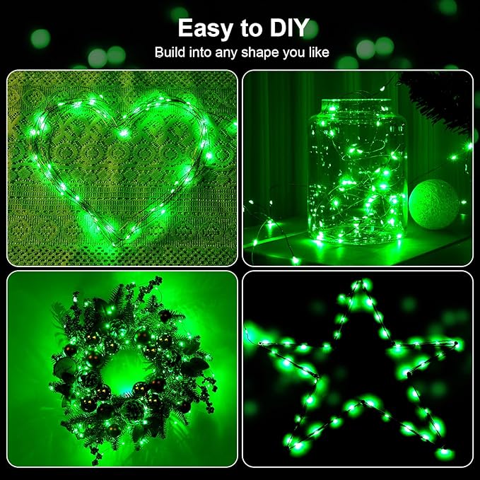 1 Pack 16.4ft Battery Operated String Lights with Timer, Green with Synchronized Twinkle Mode, Fairy Lights Battery Powered, 50 LEDs, Idea for Christmas Bedroom Party Wedding