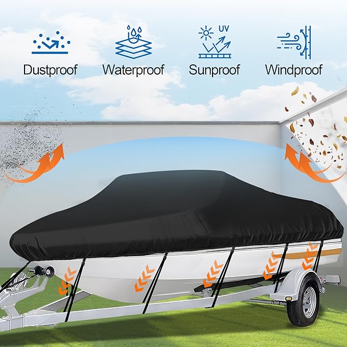 iCOVER Trailerable Boat Cover- 20'-23' Waterproof Heavy Duty Marine Grade Polyester, Fits V-Hull,Fish&Ski,Pro-Style,Fishing Boat,Runabout,Bass Boat, up to 20ft-23ft Long X 100" Wide