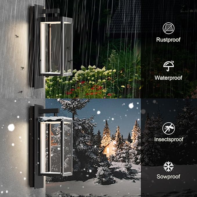 Outdoor Wall Sconce Lights LED Wall Mount Lantern Waterproof Exterior Wall Light Fixtures with Clear Glass Shade, Aluminum Matte Black Lamps for Porch Entryway Doorway Garage Garden Yard