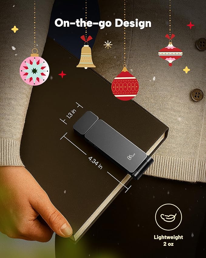 86lux Book Light, Rechargeable Clip-On LED Reading Light for Bed & Night Use - 3 Color Temperatures with Stepless Dimming, Ultralight Bookmark Design for Kids, Book Lovers, Grey