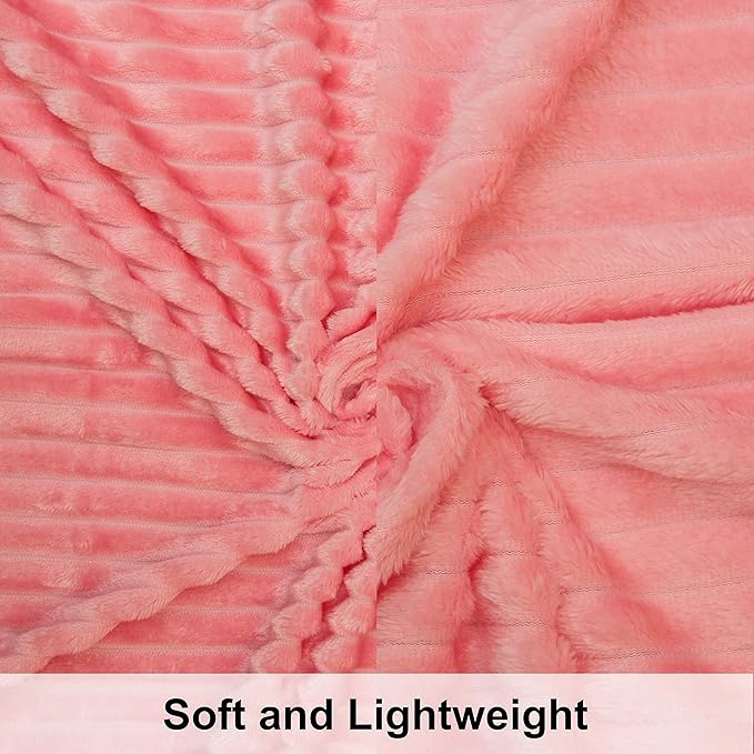 NTBAY Plush Flannel Oversized Baby Blanket, 50X60 Inches Soft and Warm Toddler Blanket with Striped Texture Nursery Bed Blanket for Stroller, Crib, Travel, Baby Gift, 50"x60", Pink
