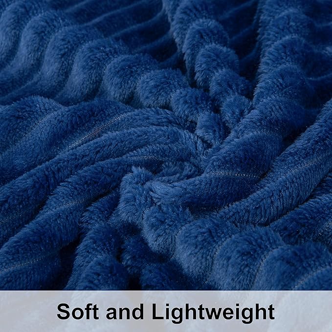 NTBAY Plush Flannel Oversized Baby Blanket, 50X60 Inches Soft and Warm Toddler Blanket with Striped Texture Nursery Bed Blanket for Stroller, Crib, Travel, Baby Gift, 50"x60", Navy Blue