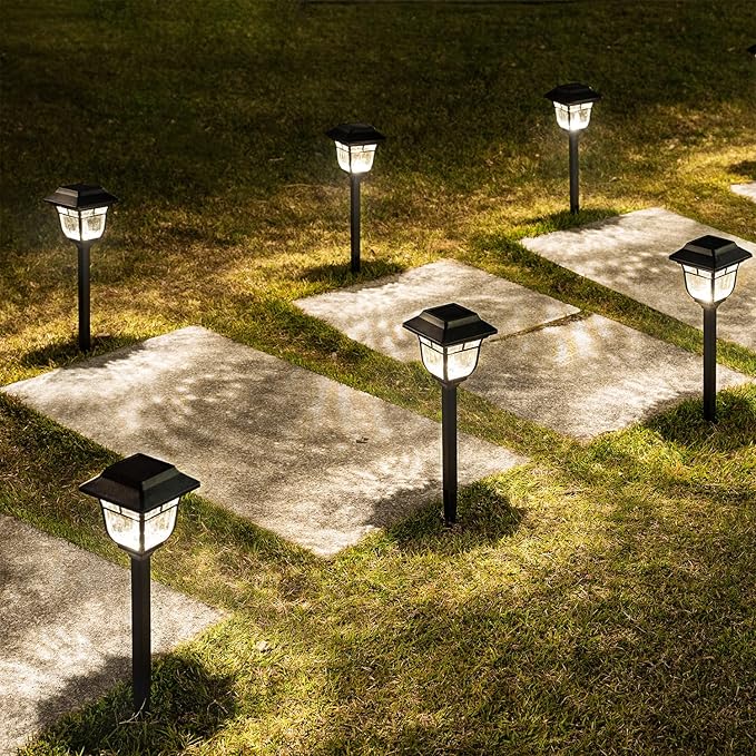 LeiDrail Solar Pathway Lights Outdoor, Glass Metal Solar Lights Outdoor Waterproof with 2 Modes, Solar Powered Garden Landscape Lighting for Patio Yard Driveway Walkway