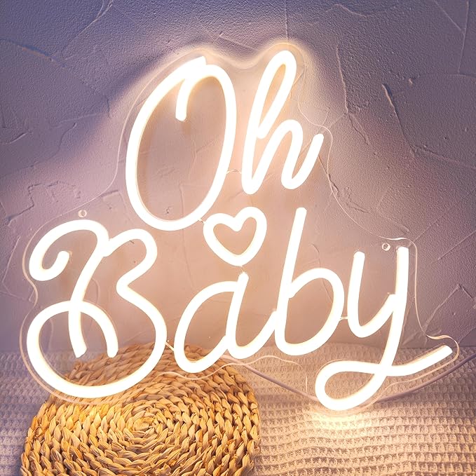 Oh Baby Neon Sign for Wall Decor, Baby Shower Neon Sign with Dimmer, Warm White Led Light for Bedroom Decor, Wall Decoration USB Powered with Switch, Gift for Mother