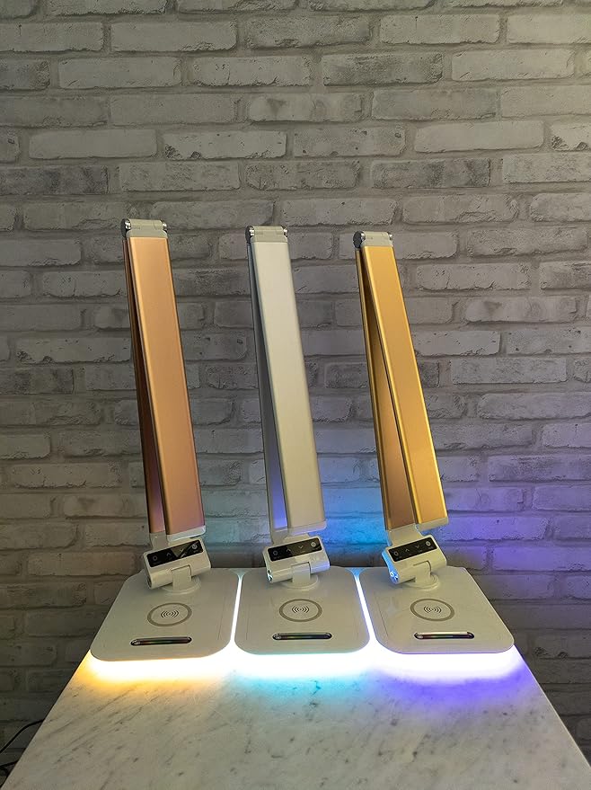 Desk Lamp with RGB Accent Light Wireless Charger USB Port Dimmable Light Controls (Rose Gold)