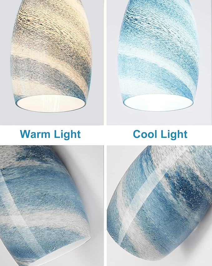 Oval Glass Pendant Lamp Shade - Grey Blue Art Glass Light Covers for Kitchen Island Pendant Light Fixtures Replacement