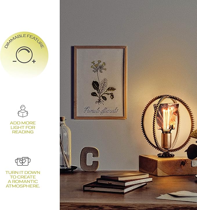 Next Glow Decorative Light Bulb Eq 20W ICE Style Shaped E26 Led Bulb Medium Base, Dimmable, Smoke/Grey Warm Light Bulb 55 Lumen, with Virtual Filament, Inner Pillar, Edison Light Bulbs LED for Home