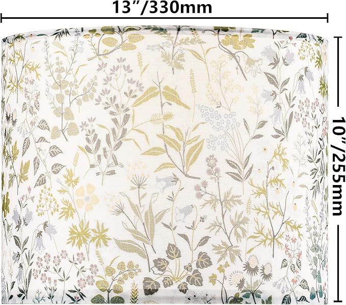 GO&SO 2pcs Floral Drum Lamp Shades For Table Lamps - 13" Top x 13" Bottom x 10" High(Spider), Modern Medium Lamp Shade for Floor&Bedside Lamp, Natural Linen - Lampshades Replacement, Assembly Required