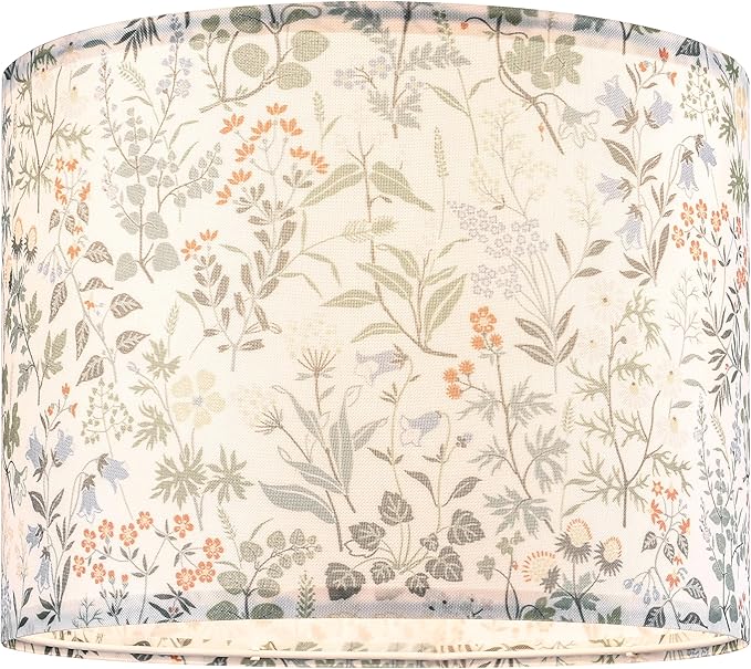 GO&SO 2pcs Floral Drum Lamp Shades For Table Lamps - 13" Top x 13" Bottom x 10" High(Spider), Modern Medium Lamp Shade for Floor&Bedside Lamp, Natural Linen - Lampshades Replacement, Assembly Required