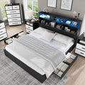 Black King Bed Frame with Storage Drawers, King Size Bed Frame with 48" Tall Storage Headboard and Charging Station, Platform Bed with LED Lights, No Box Spring Needed, Easy Assembly