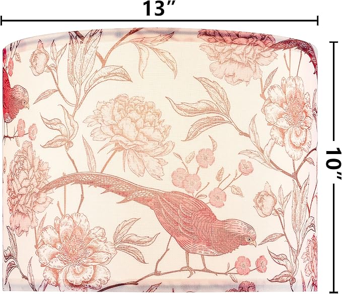 GOSO 2pcs Medium Lampshade Polyester Printing Flowers and Birds Drum Lamp Shade For TableLamp,Floor Lamps,Wall Hanging,Diy Pendant Light,Spider Fitter 13"Top x 13"Bottom x 10"High,Assembly Required