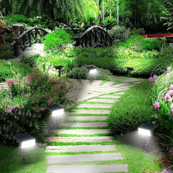 T-SUN Solar Spot Lights Outdoor 8 Pack, 49 LED 2 Lighting Modes, IP65 Waterproof Landscape Spotlights, 2 in 1 Auto On/Off Solar Lights for Yard, Garden, Driveway, Pathway (White)