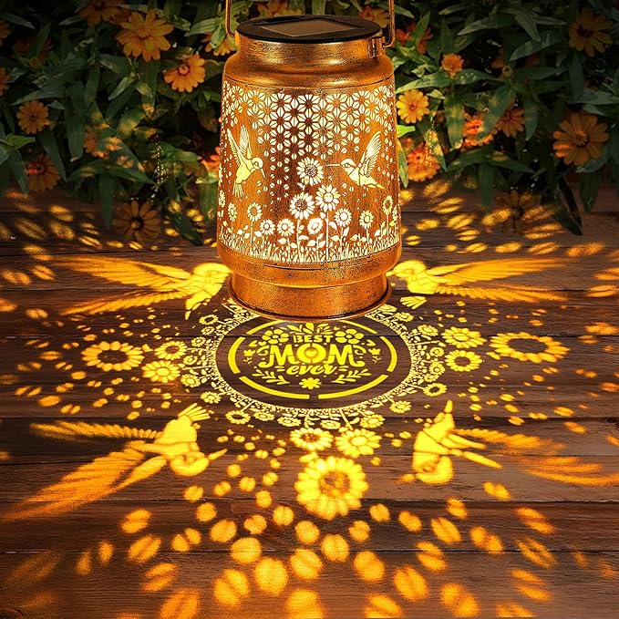 Hummingbird Solar Lanterns Outdoor Garden Decor, Christmas Gifts for Women Mom Grandma, Hanging Metal Solar Lights Waterproof LED Decoration with Shepherd Hook Outside for Yard Patio Lawn Porch