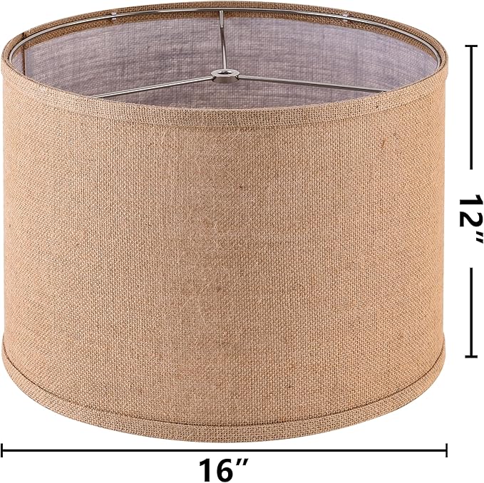 Burlap Lamp Shades Set of 2 Large Durm Lamp Shade 16" Top x 16" Bottom x 12" High (Spider）Modern Lampshade for Table and Bedside Lamp - By PAPAYA