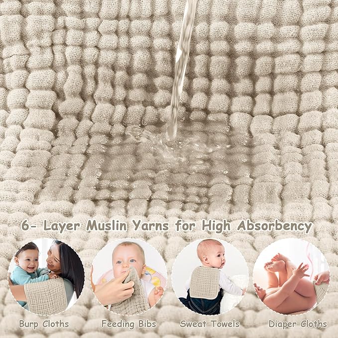 Looxii Muslin Burp Cloths 100% Cotton Muslin Cloths 12 Pack Large 20''x10'' Extra Soft and Absorbent Baby Burping Cloth for Boys and Girls (Apricot)